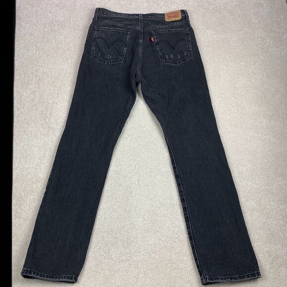 Levis 501 Jeans Womens Black Skinny Button Fly High Stretch Distressed 32x31 - Picture 1 of 14